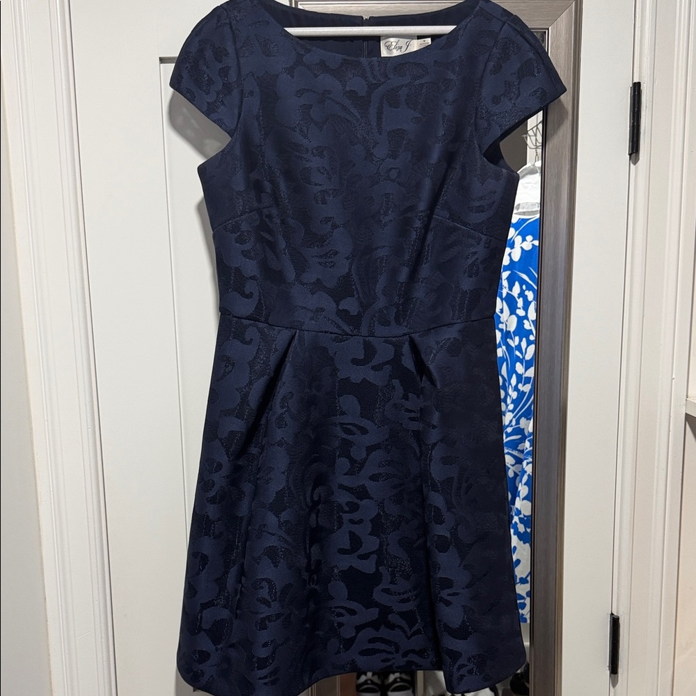 Eliza J Navy Jacquard Fit-and-Flare Mini Dress